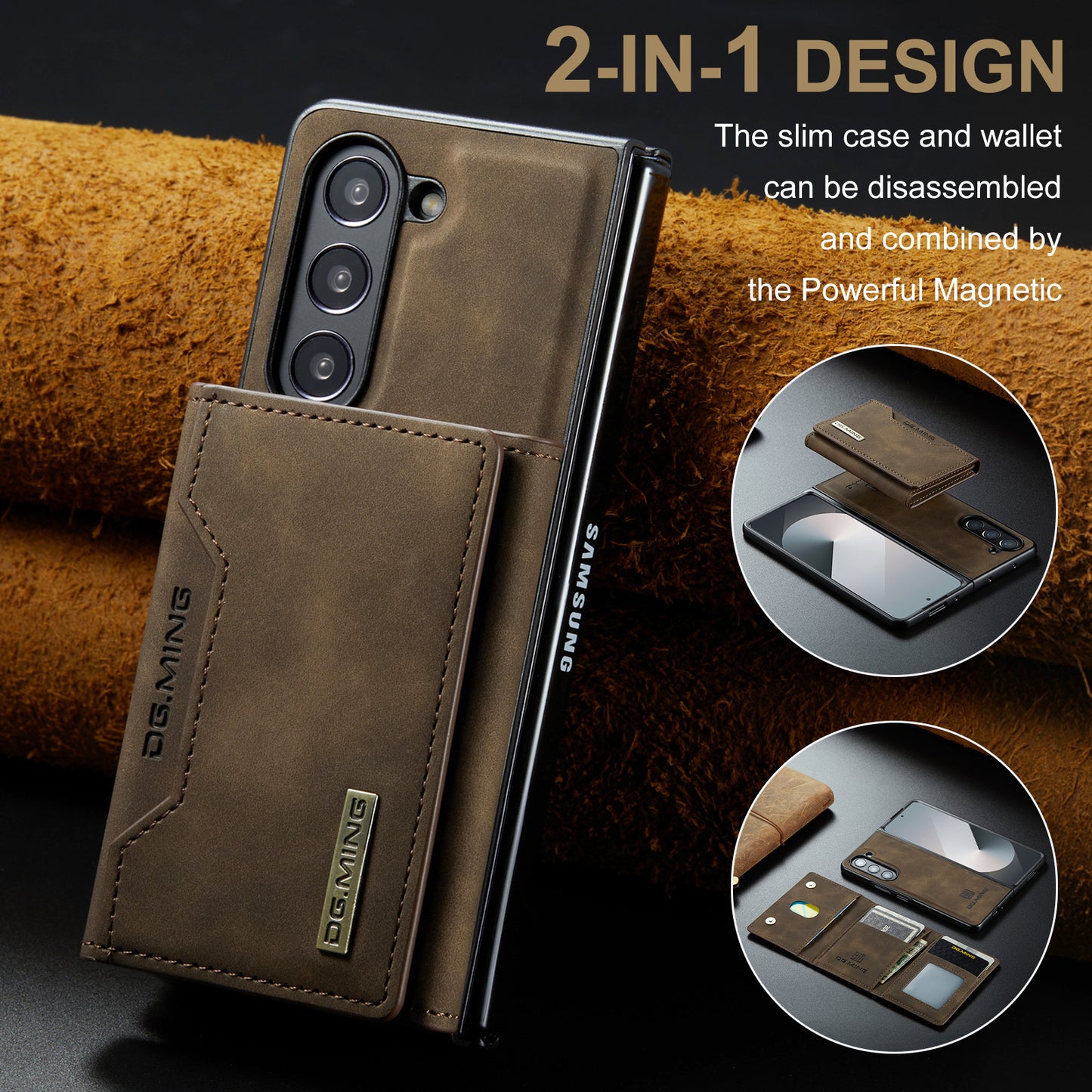 Retro Detachable Fold Card Holder Galaxy Z Fold6 Case Magnetic Clip