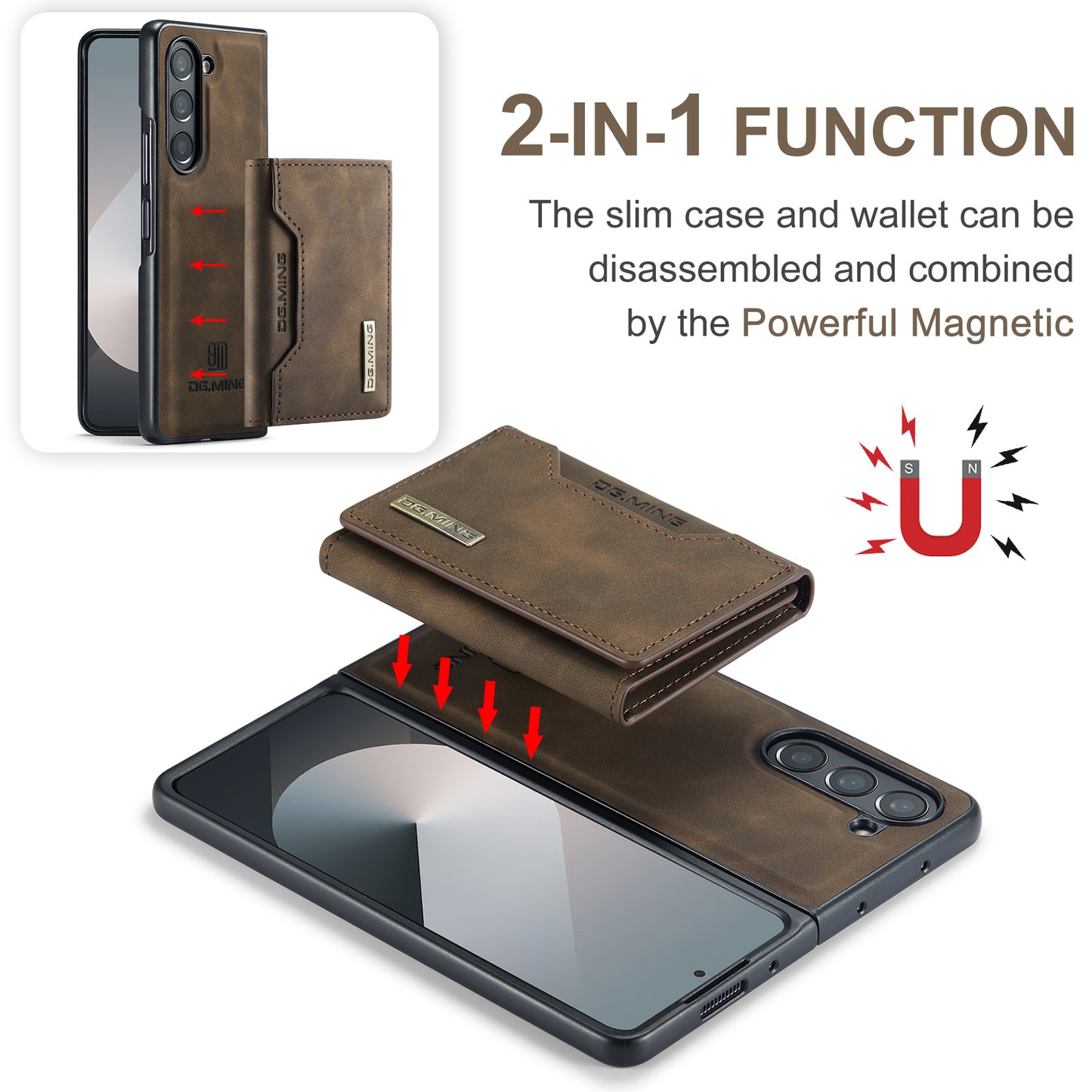 Retro Detachable Fold Card Holder Galaxy Z Fold6 Case Magnetic Clip