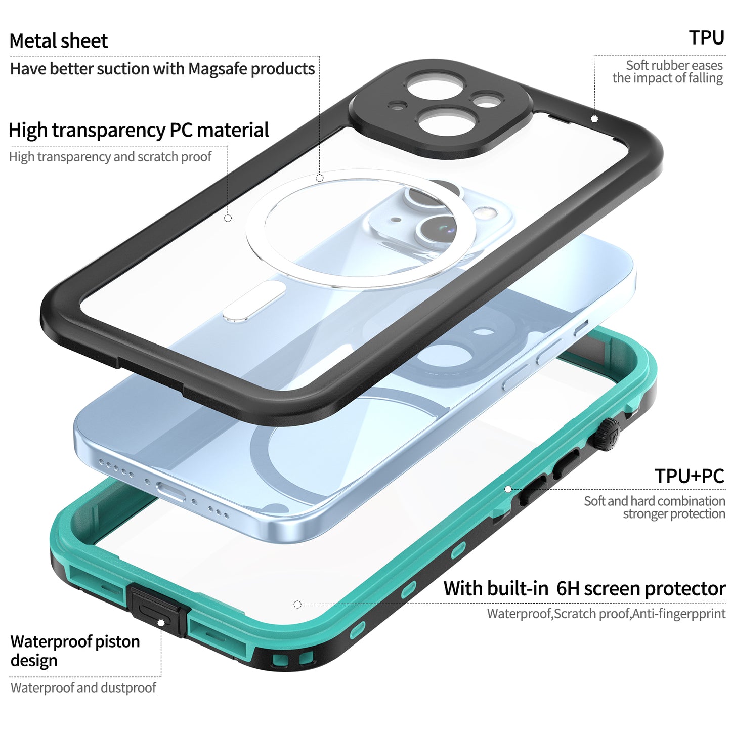 Dot Clear 2M Waterproof iPhone 15 Plus Case Slim Body