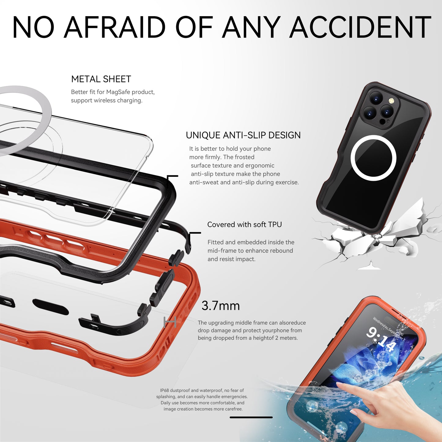 Ultra Thin IP68 Waterproof iPhone 16 Pro Case Bumper