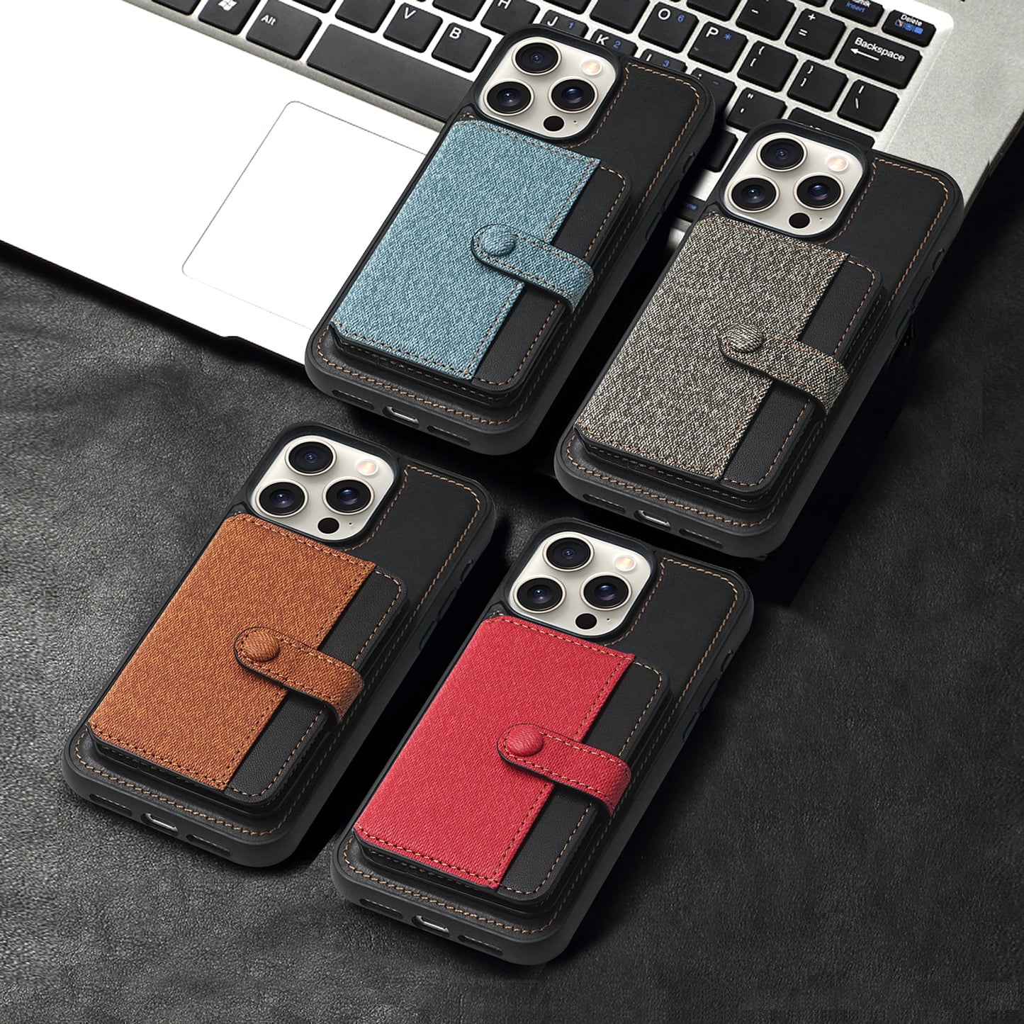 Assorted Colors Leather Apple iPhone 15 Pro Max Case Card Holder