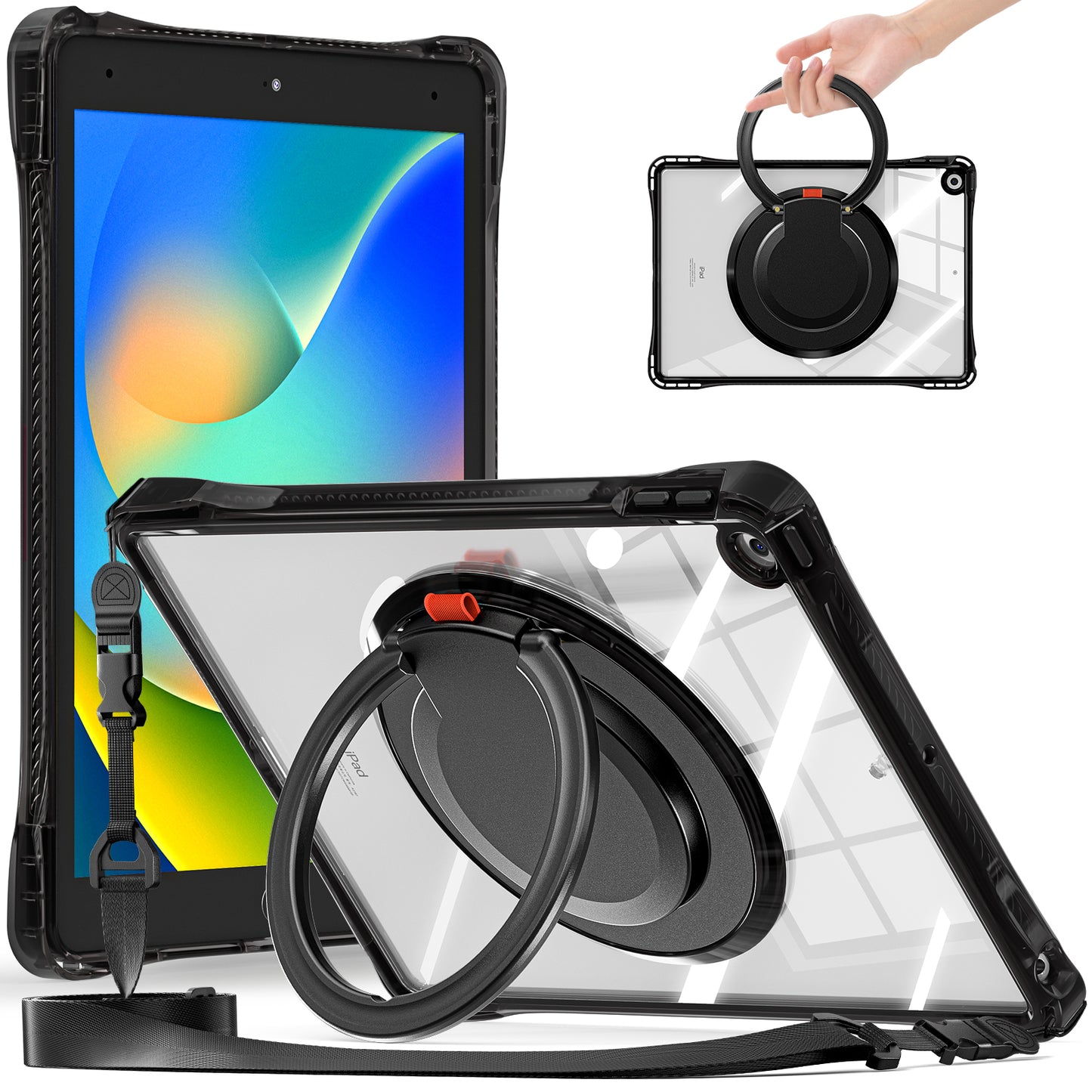 Defense Hook Stand iPad 9 Case Transparent Rotating