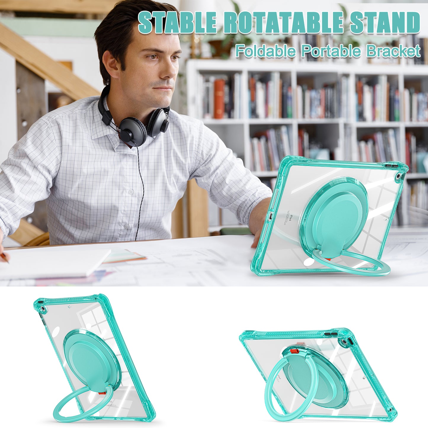 Defense Hook Stand iPad 9 Case Transparent Rotating