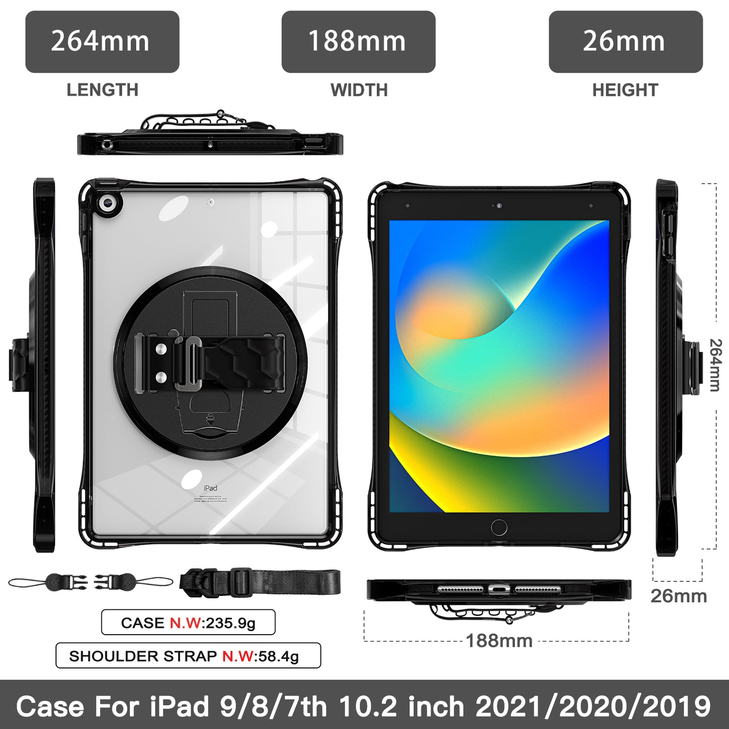 Defense Hand Strap iPad 8 Case Form-fitted Transparent