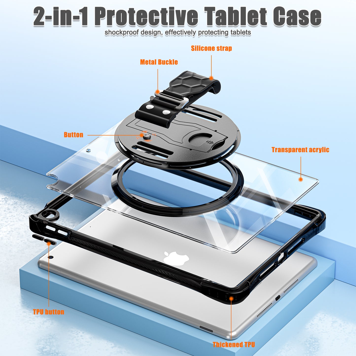 Defense Hand Strap iPad 8 Case Form-fitted Transparent