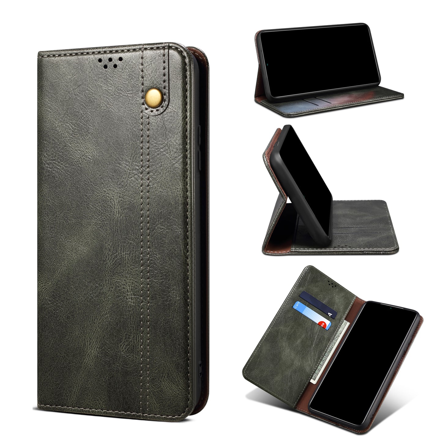 Oil Wax Leather Wallet Stand Apple iPhone 12 Mini Case Magnetic Slim