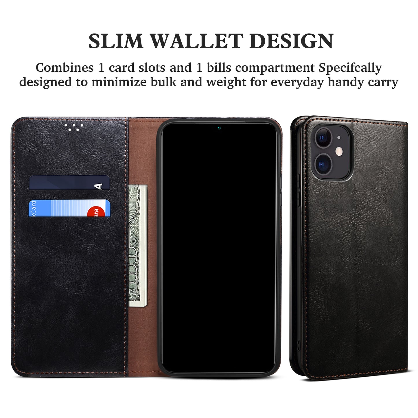 Oil Wax Leather Wallet Stand Apple iPhone 12 Mini Case Magnetic Slim