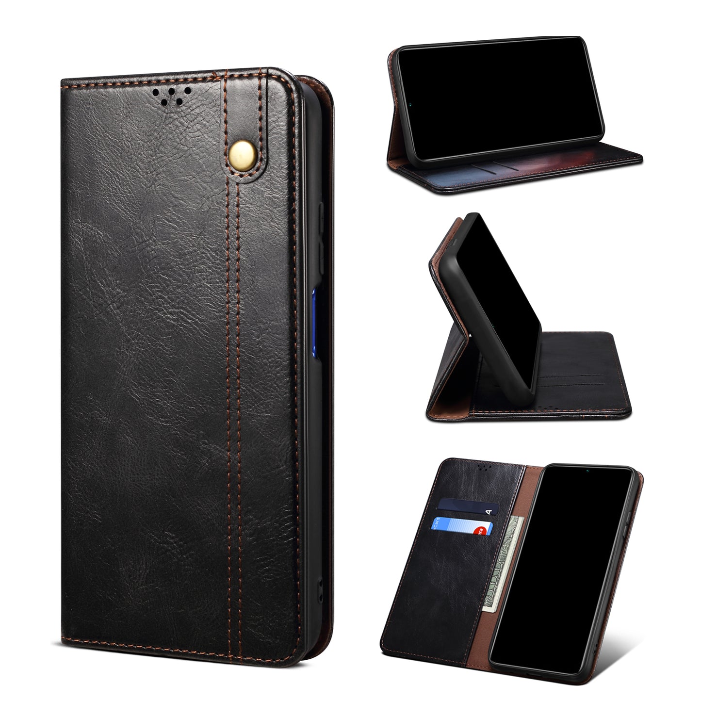 Oil Wax Leather Wallet Stand Samsung Galaxy A50s Case Magnetic Slim