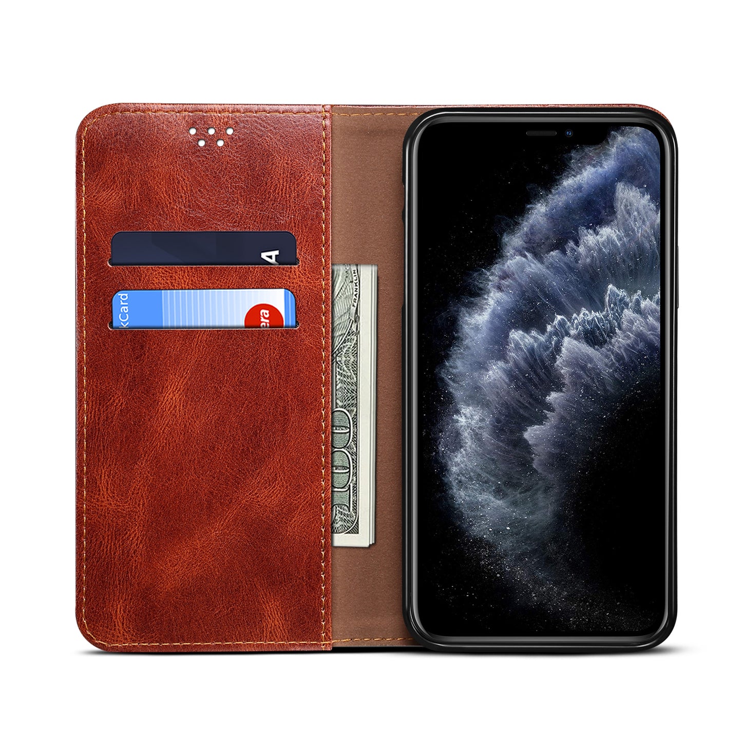 Oil Wax Leather Wallet Stand Apple iPhone 11 Case Magnetic Slim