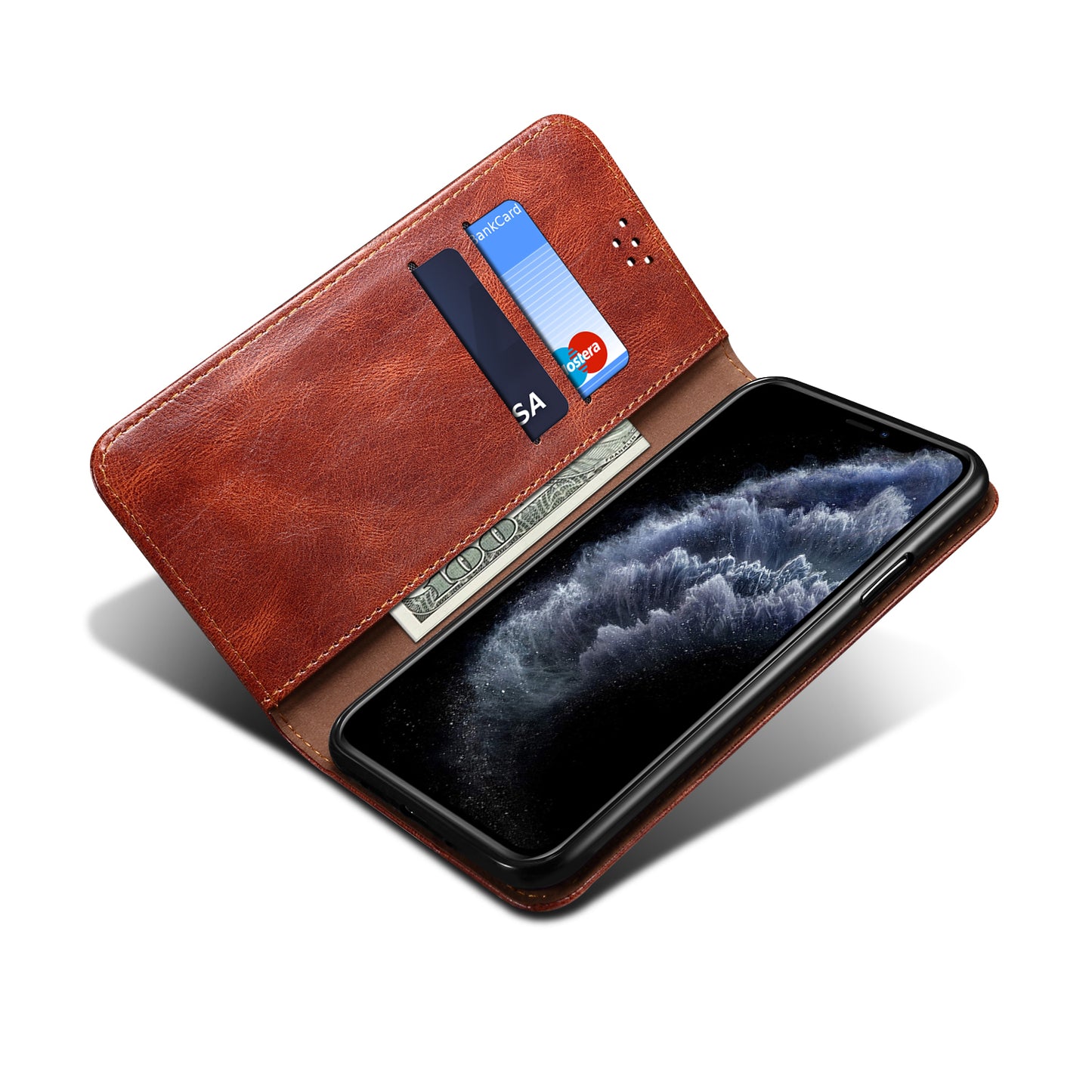 Oil Wax Leather Wallet Stand Apple iPhone 11 Case Magnetic Slim