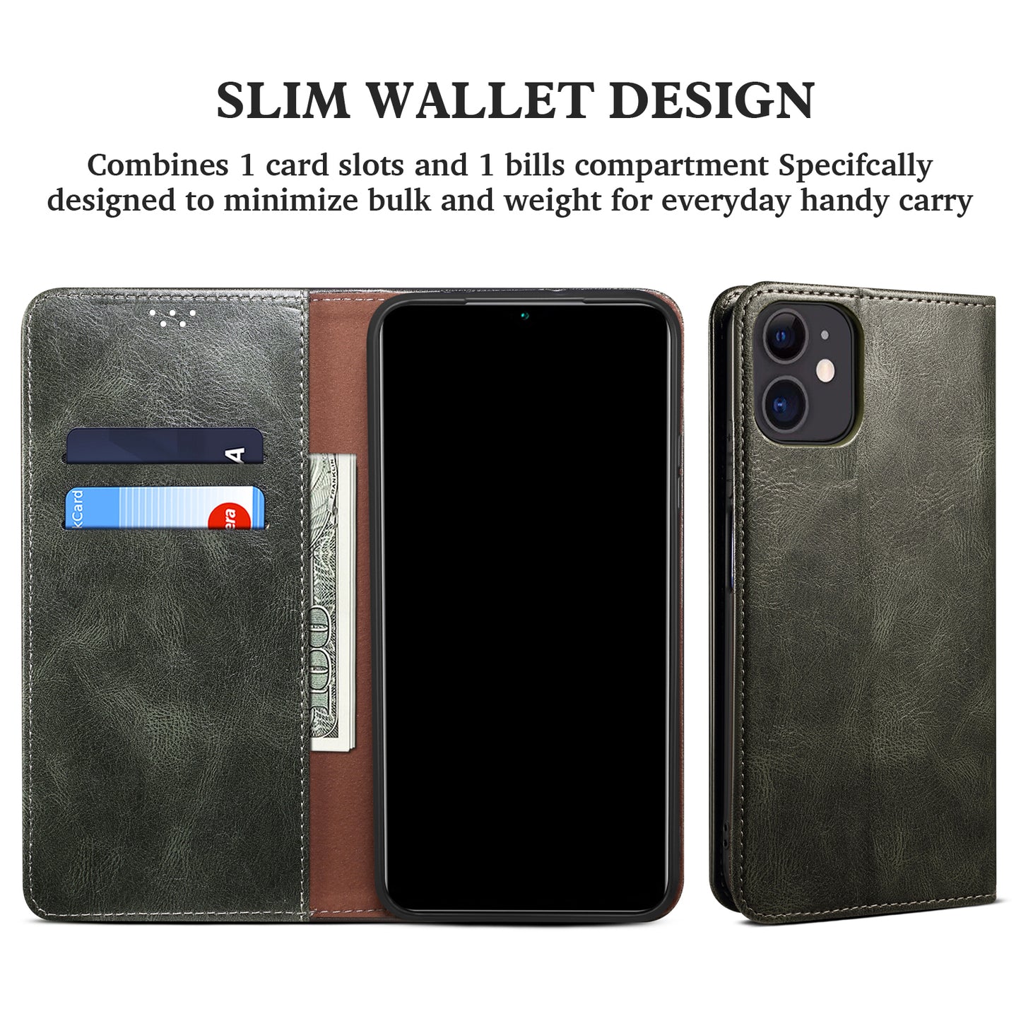 Oil Wax Leather Wallet Stand iPhone 12 Pro Max Case Magnetic Slim