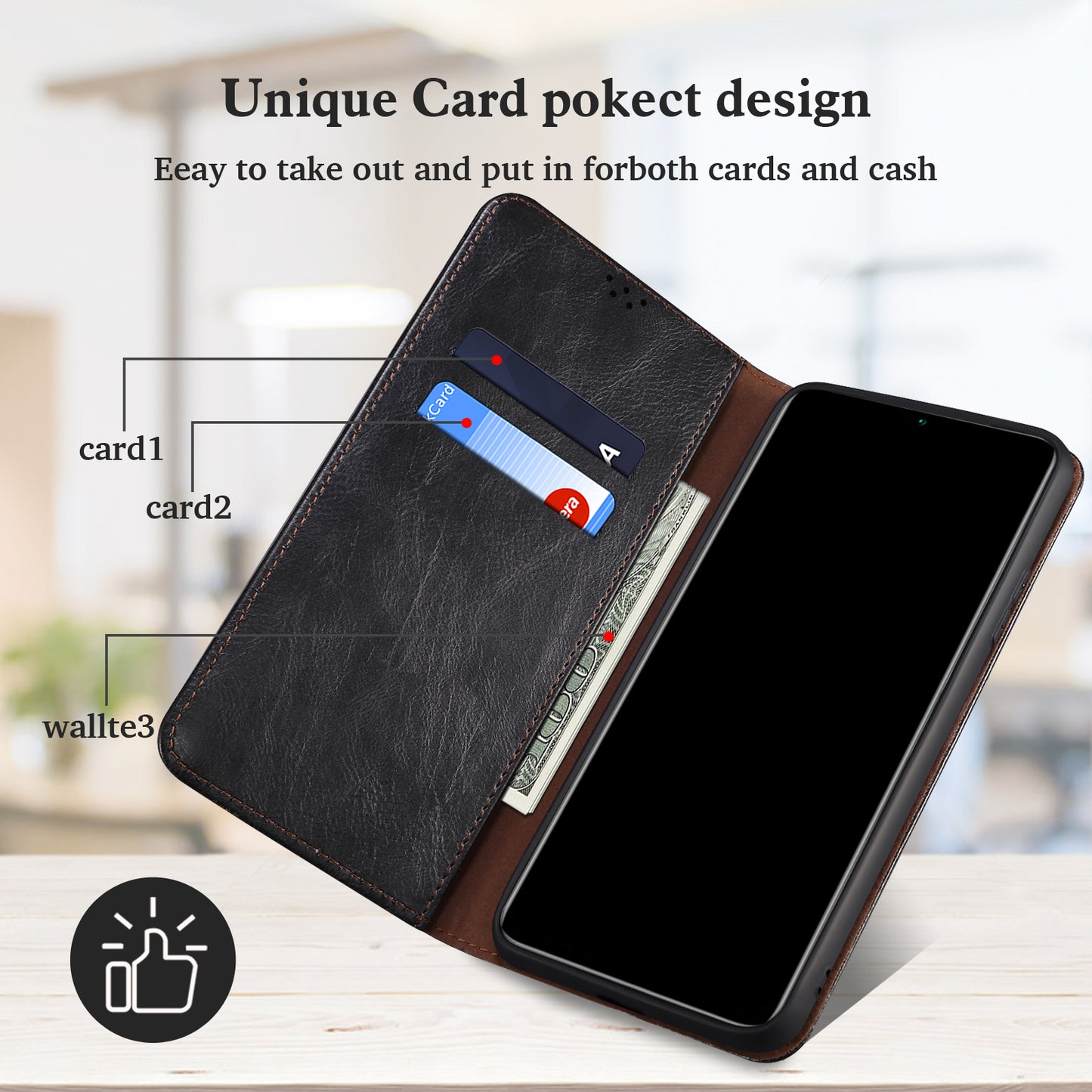 Oil Wax Leather Wallet Stand iPhone 13 Pro Max Case Magnetic Slim