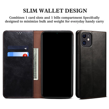 Oil Wax Leather Wallet Stand iPhone 13 Pro Max Case Magnetic Slim