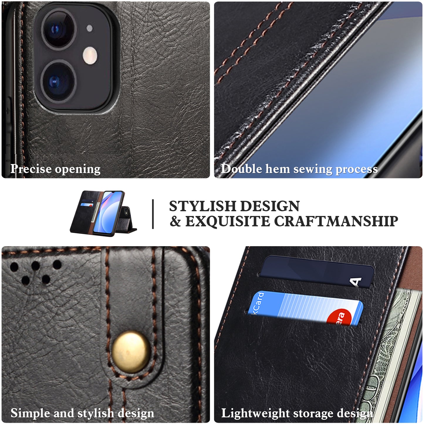 Oil Wax Leather Wallet Stand iPhone 13 Pro Max Case Magnetic Slim