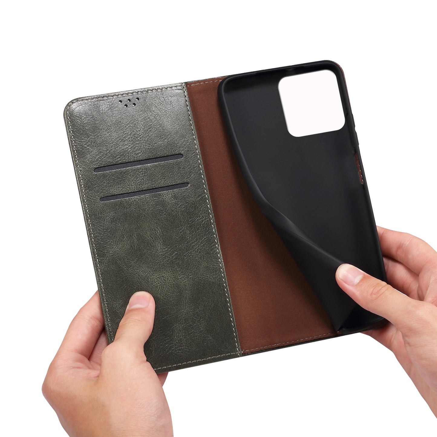 Oil Wax Leather Wallet Stand iPhone 14 Pro Max Case Magnetic Slim