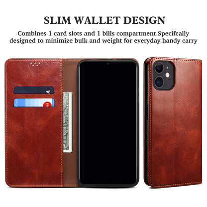 Oil Wax Leather Wallet Stand Apple iPhone 15 Case Magnetic Slim