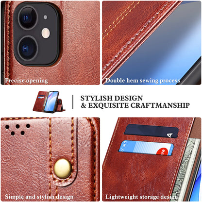 Oil Wax Leather Wallet Stand Apple iPhone 15 Case Magnetic Slim