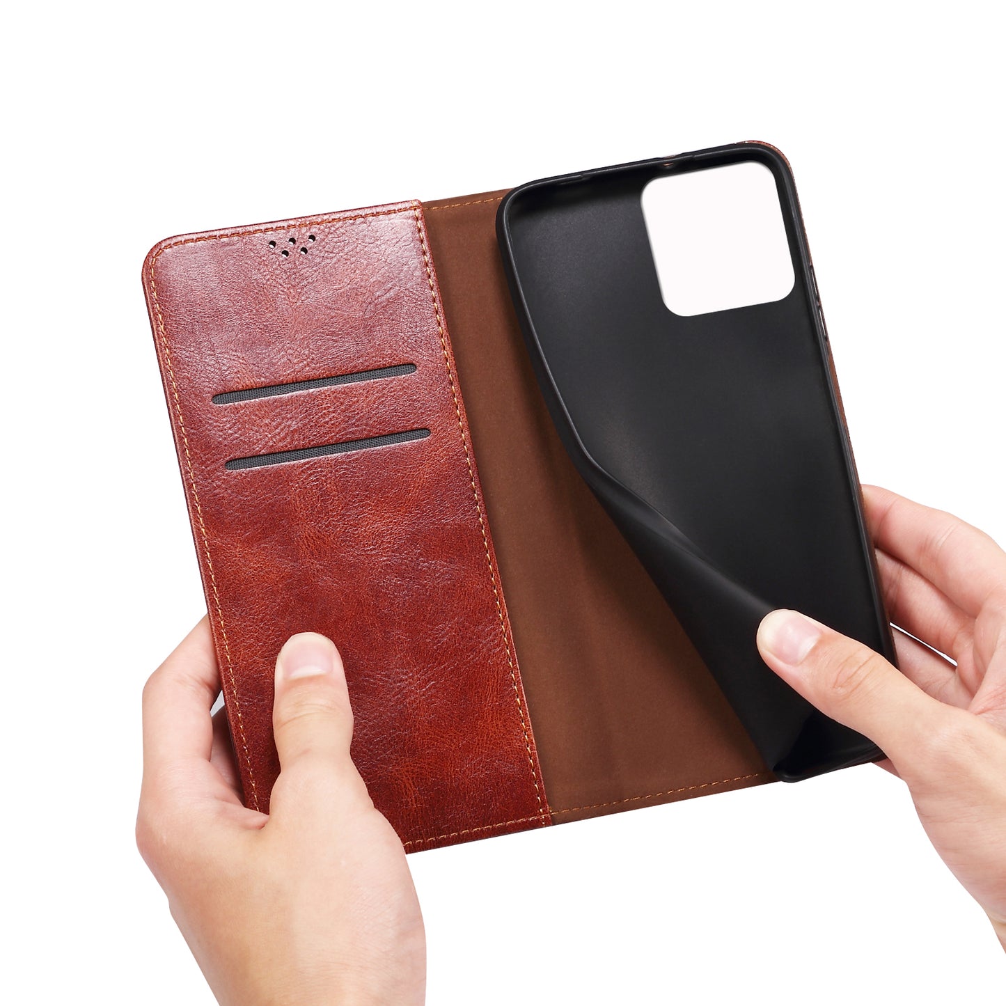 Oil Wax Leather Wallet Stand Apple iPhone 15 Pro Case Magnetic Slim