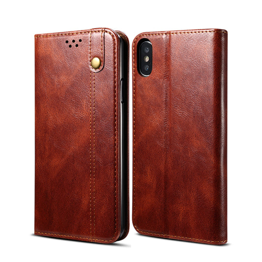 Oil Wax Leather Wallet Stand Apple iPhone X Case Magnetic Slim