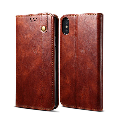 Oil Wax Leather Wallet Stand Apple iPhone Xs  Case Magnetic Slim