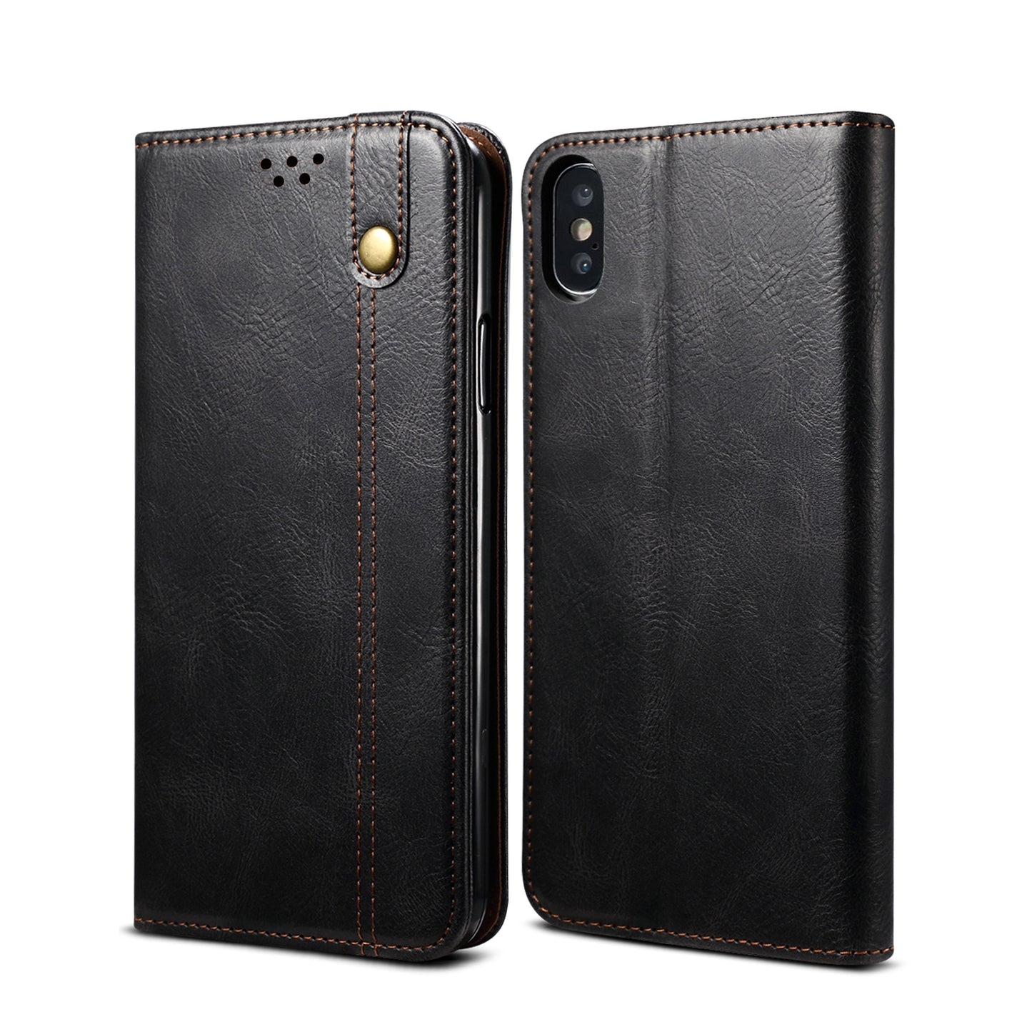 Oil Wax Leather Wallet Stand Apple iPhone Xs  Case Magnetic Slim