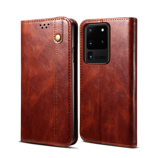 Oil Wax Leather Wallet Stand Galaxy S20 Ultra Case Magnetic Slim