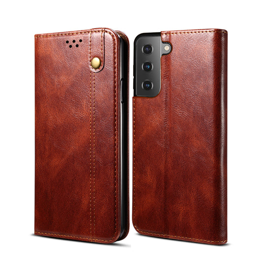 Oil Wax Leather Wallet Stand Samsung Galaxy S21 Case Magnetic Slim