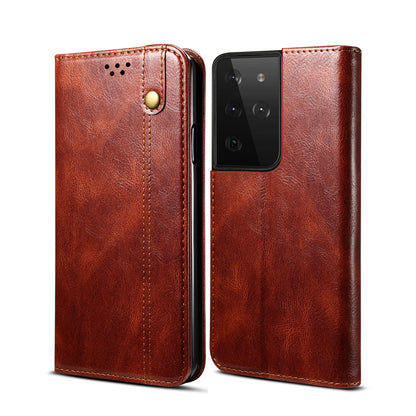 Oil Wax Leather Wallet Stand Galaxy S22 Ultra Case Magnetic Slim