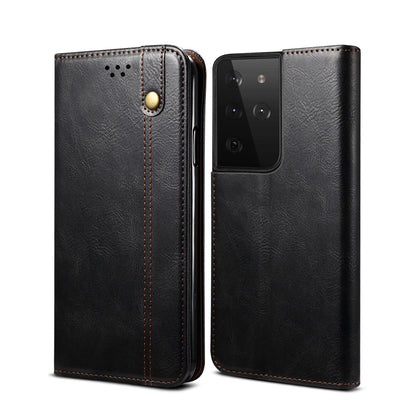 Oil Wax Leather Wallet Stand Galaxy S22 Ultra Case Magnetic Slim