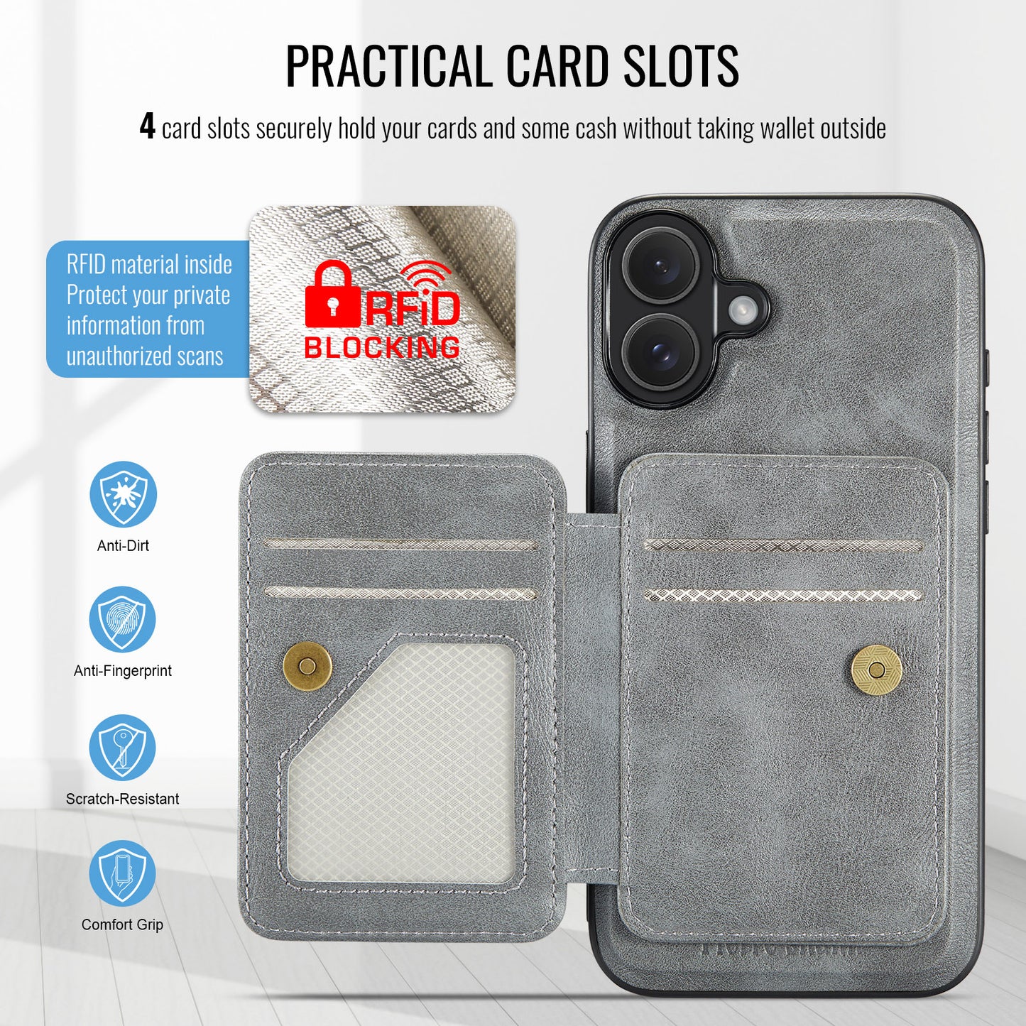 Magnetic 2-in-1 Card Holder iPhone 16 Case Stand