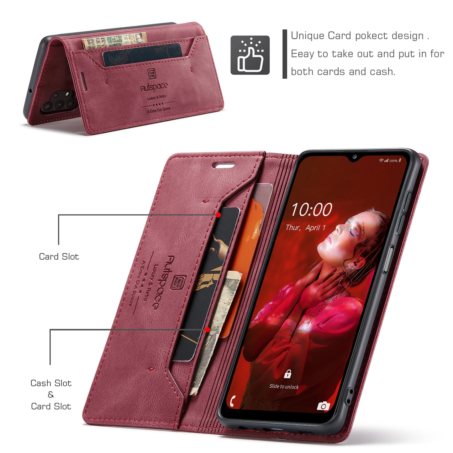 Luxury Retro Leather Galaxy A32 Case Magnetic Buckle RFID