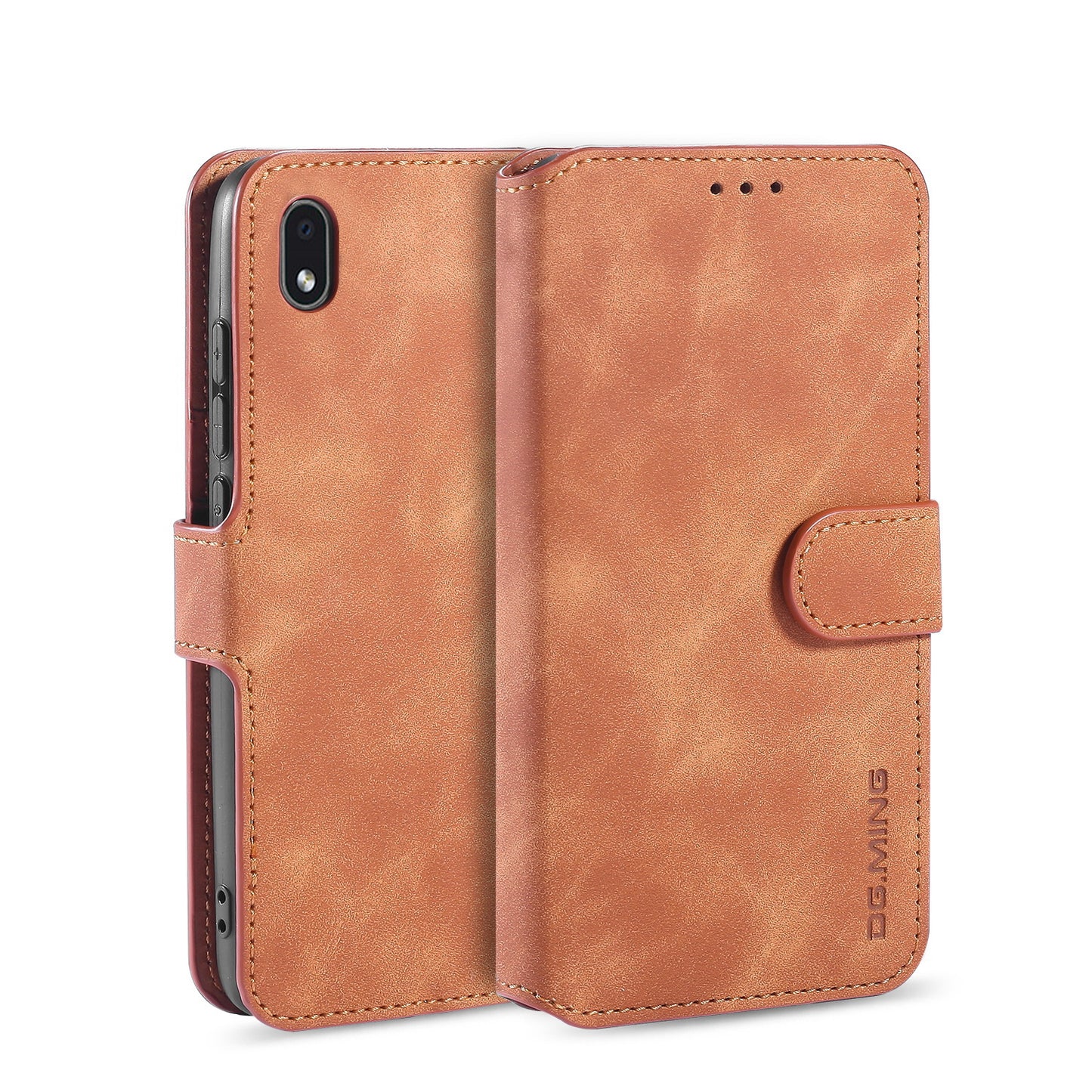 Retro Leather Edge Galaxy A01 Case with Hand Strap