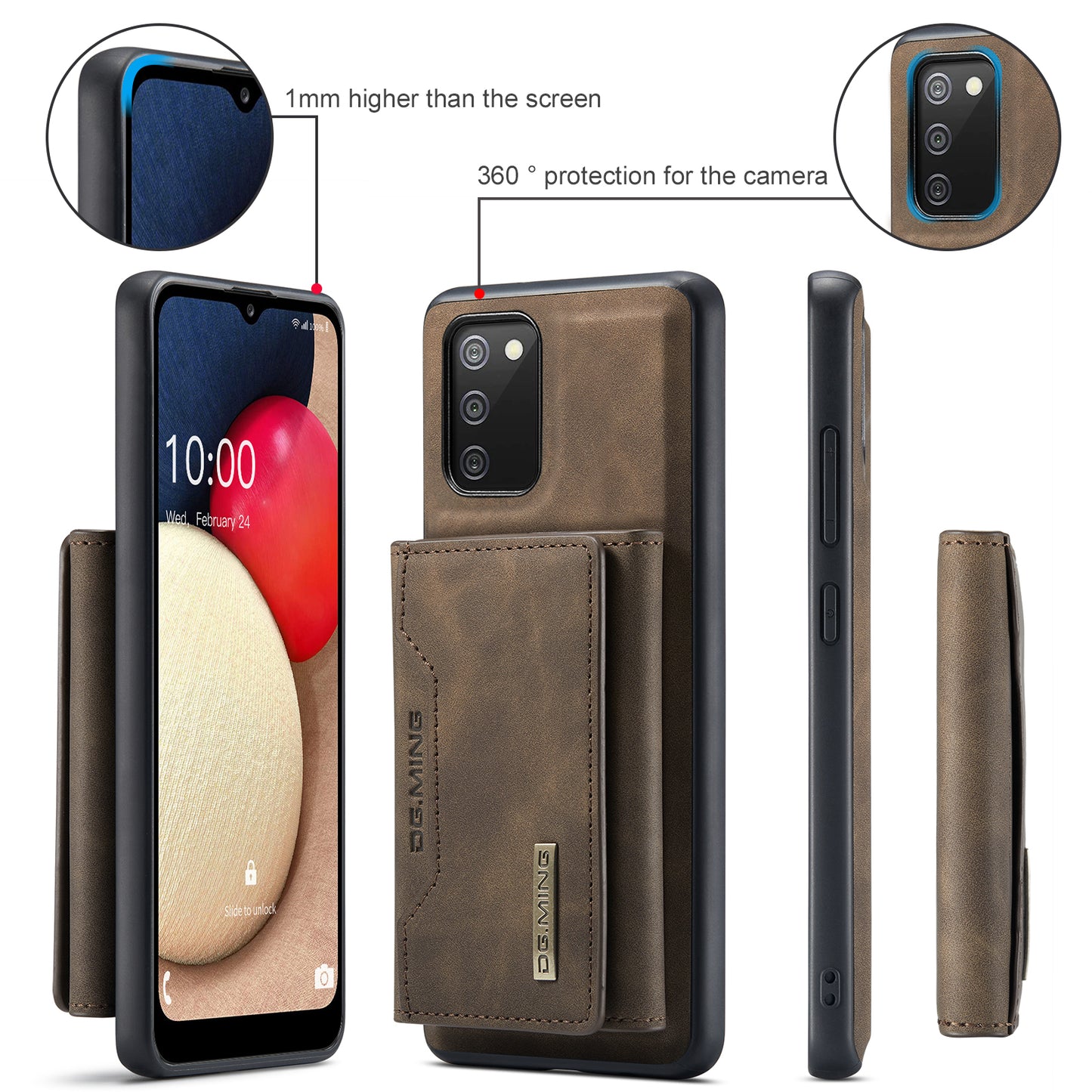 Retro Detachable Fold Card Holder Galaxy A02 Case Magnetic Clip