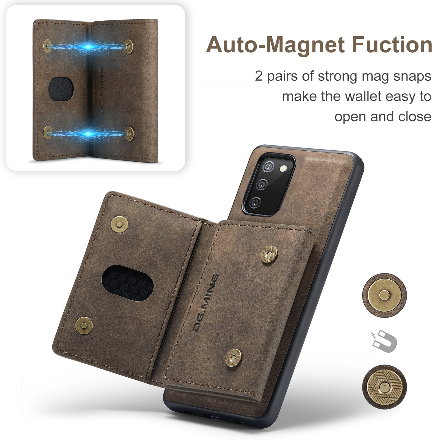 Retro Detachable Fold Card Holder Galaxy A02 Case Magnetic Clip