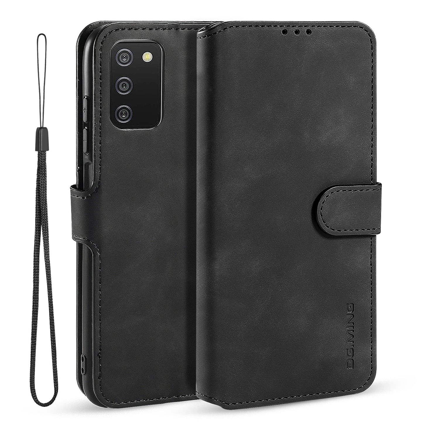 Retro Leather Edge Galaxy A03s Case with Hand Strap