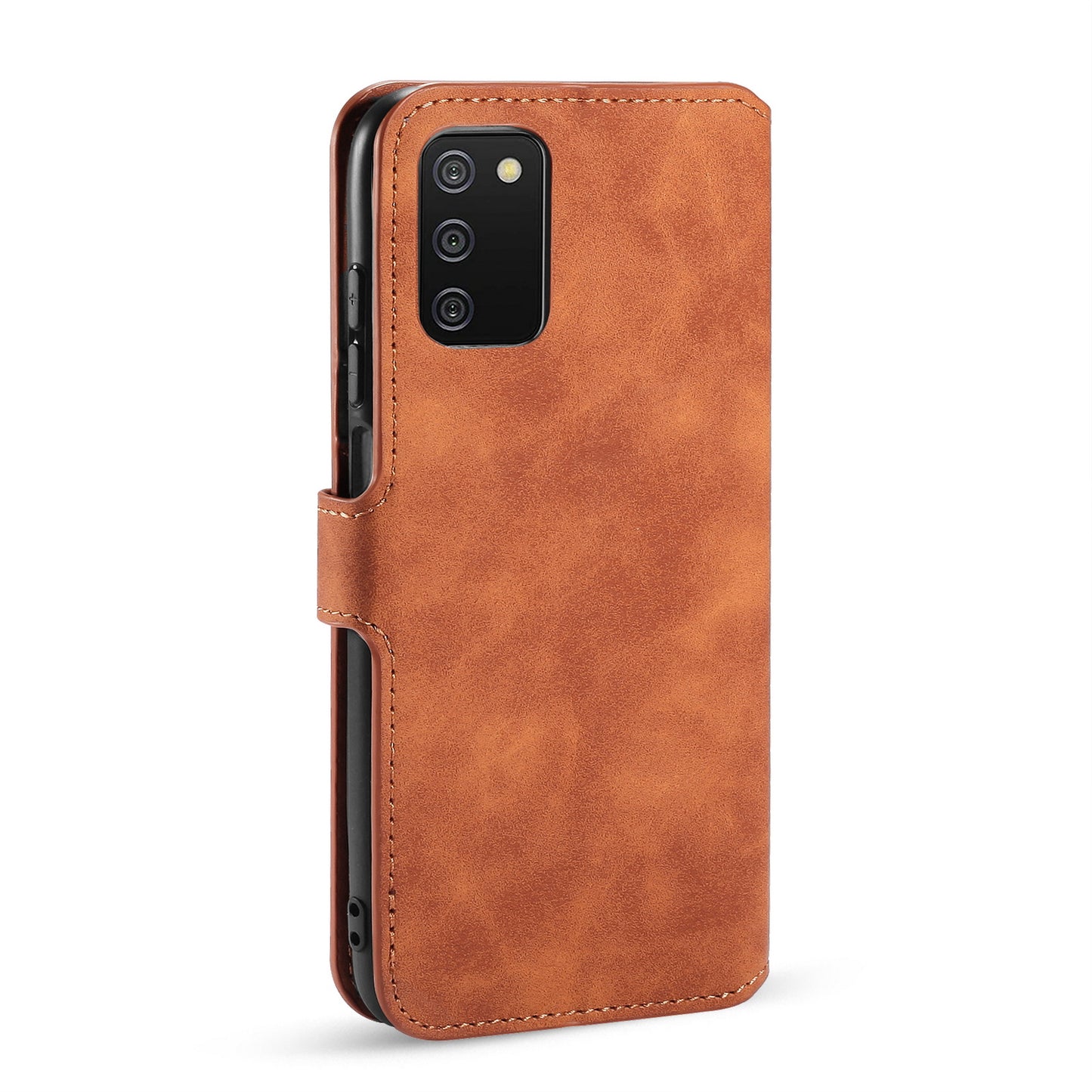 Retro Leather Edge Galaxy A03s Case with Hand Strap