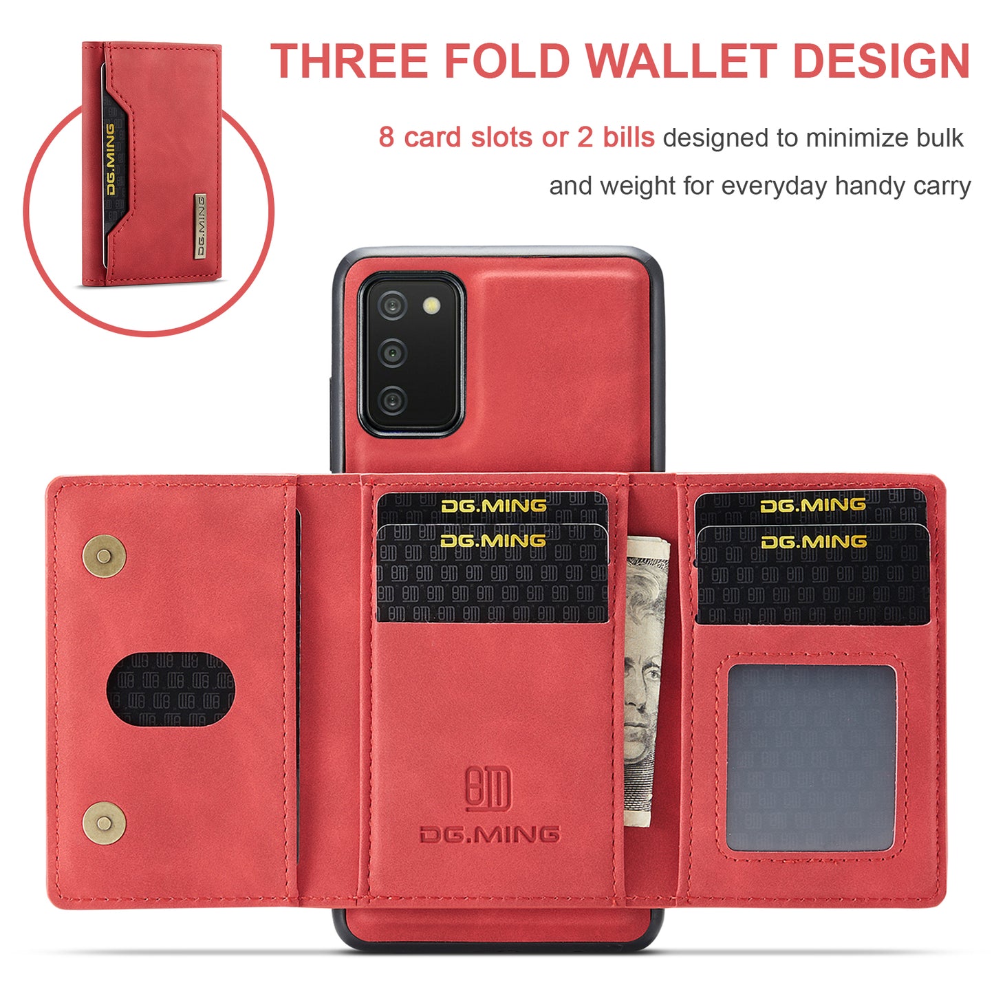 Retro Detachable Fold Card Holder Galaxy A03s Case Magnetic Clip