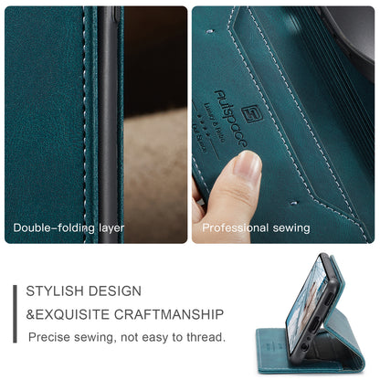 Luxury Retro Leather Galaxy A12 Case Magnetic Buckle RFID