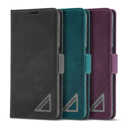 Silver Blocking Short Buckle Galaxy A12 Case Leather Retro