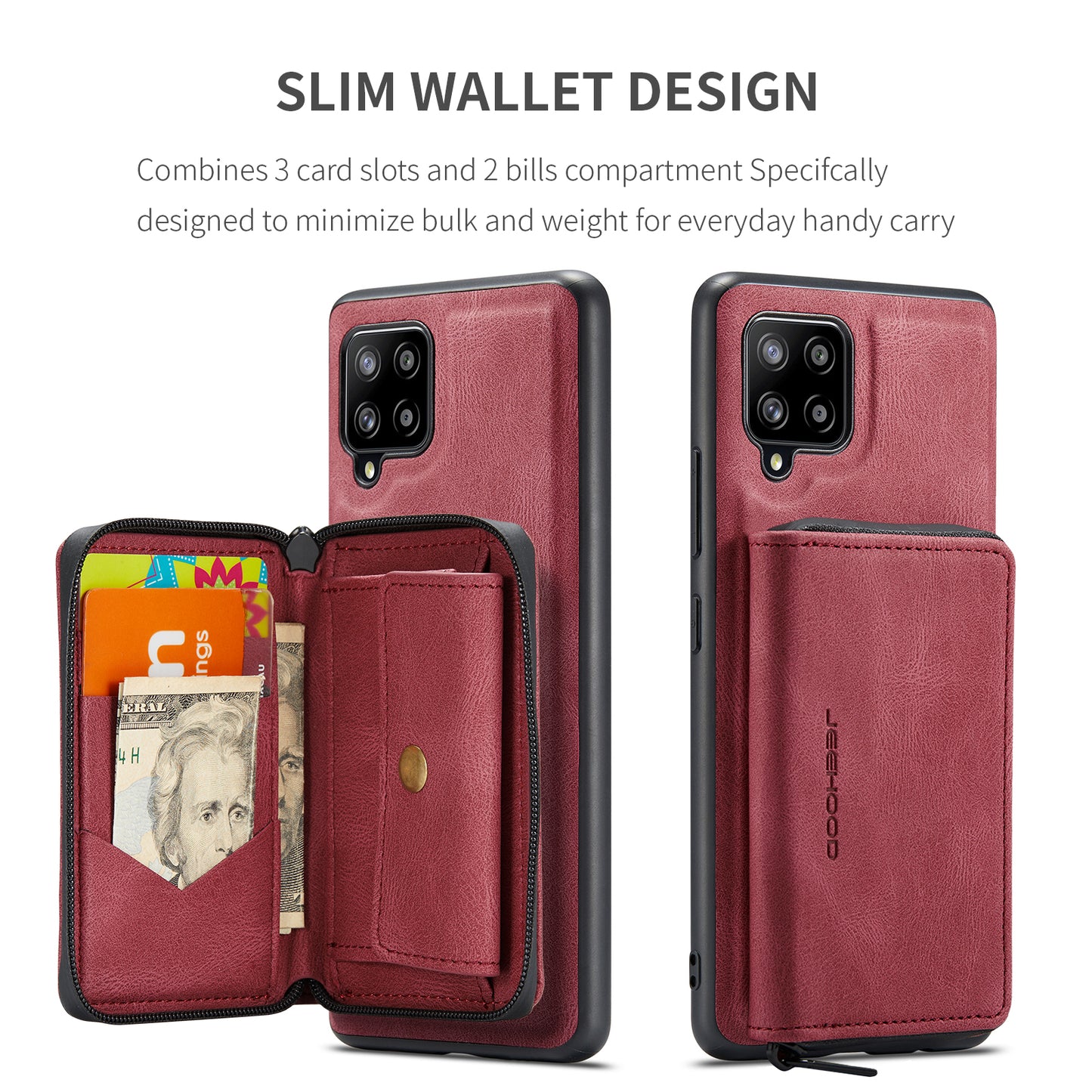 Magnetic Removable Zipper Wallet Galaxy A42 Case Leather Back