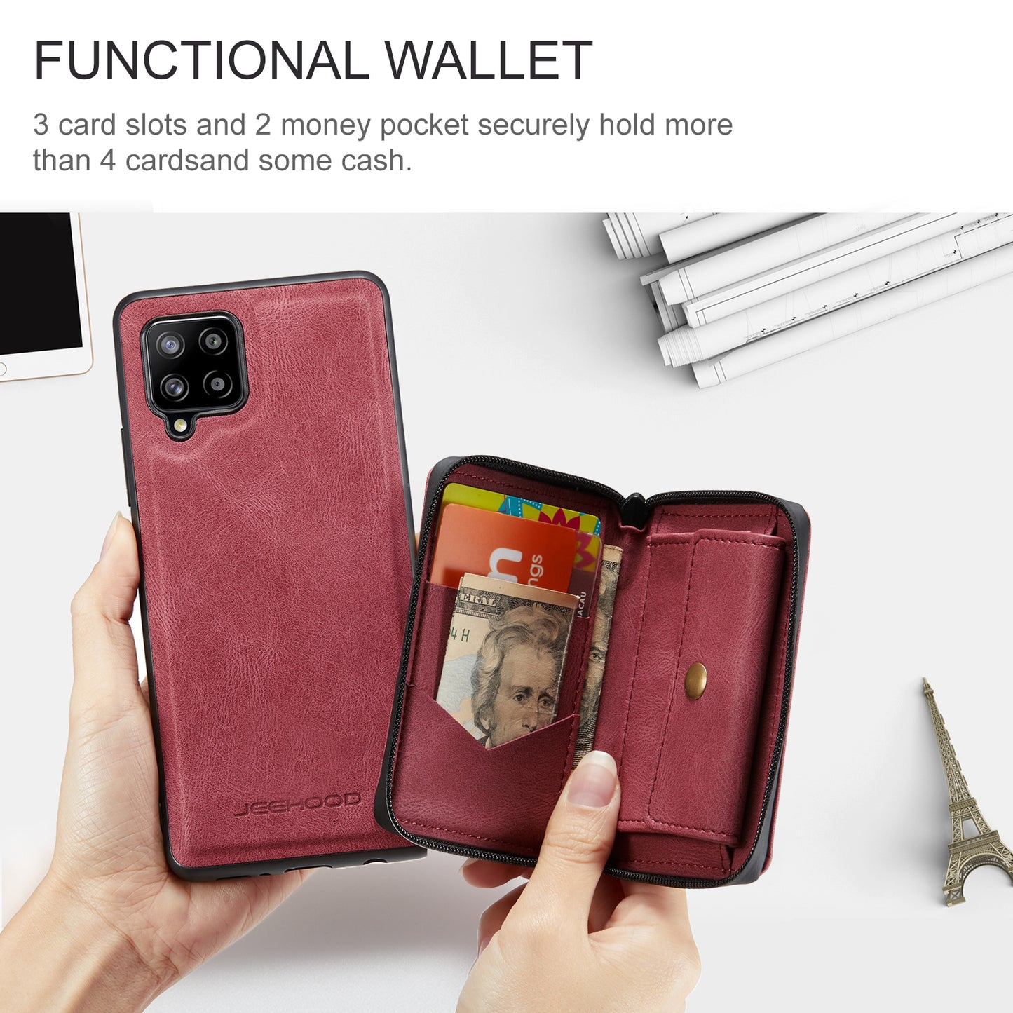 Magnetic Removable Zipper Wallet Galaxy A12 Case Leather Back