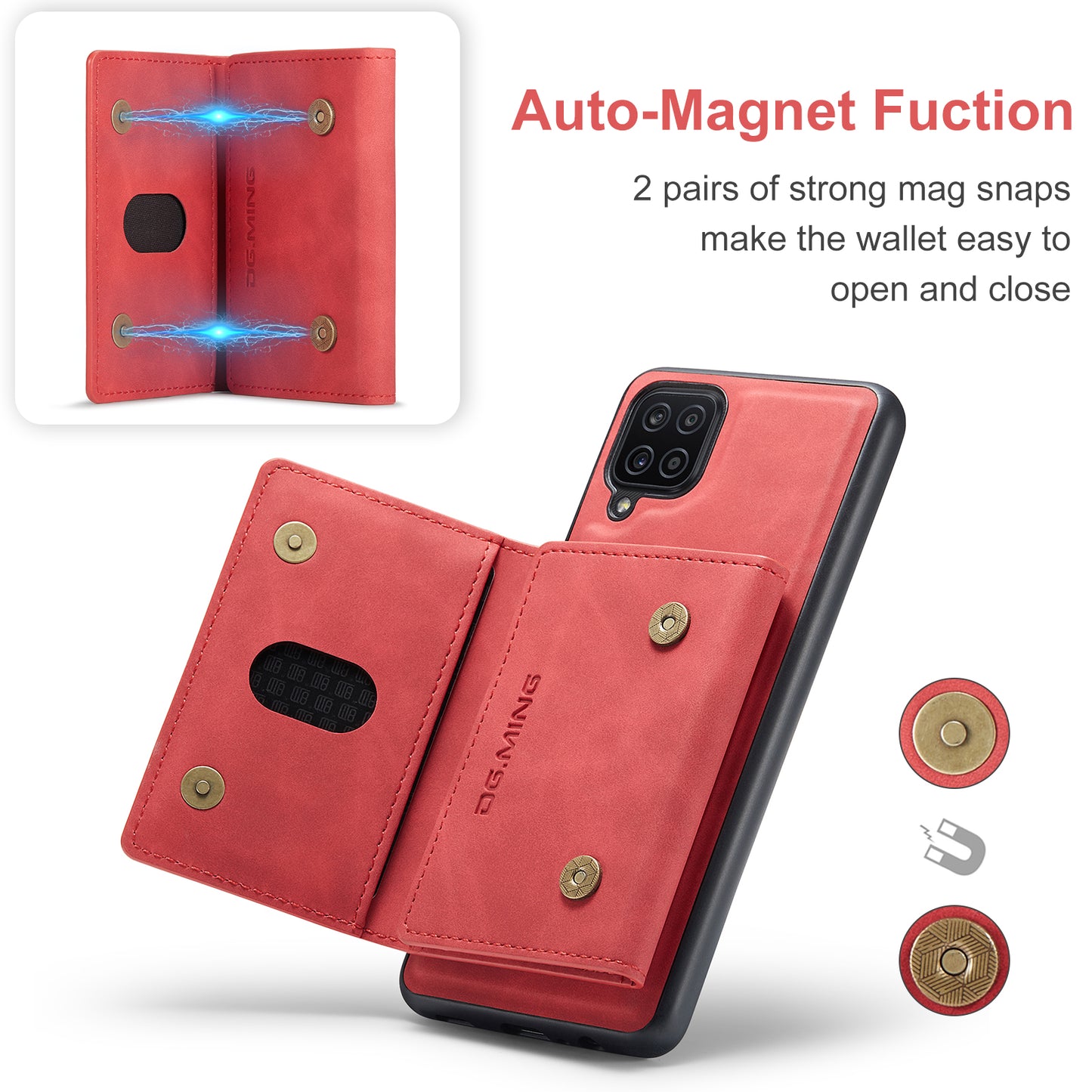 Retro Detachable Fold Card Holder Galaxy A12 Case Magnetic Clip