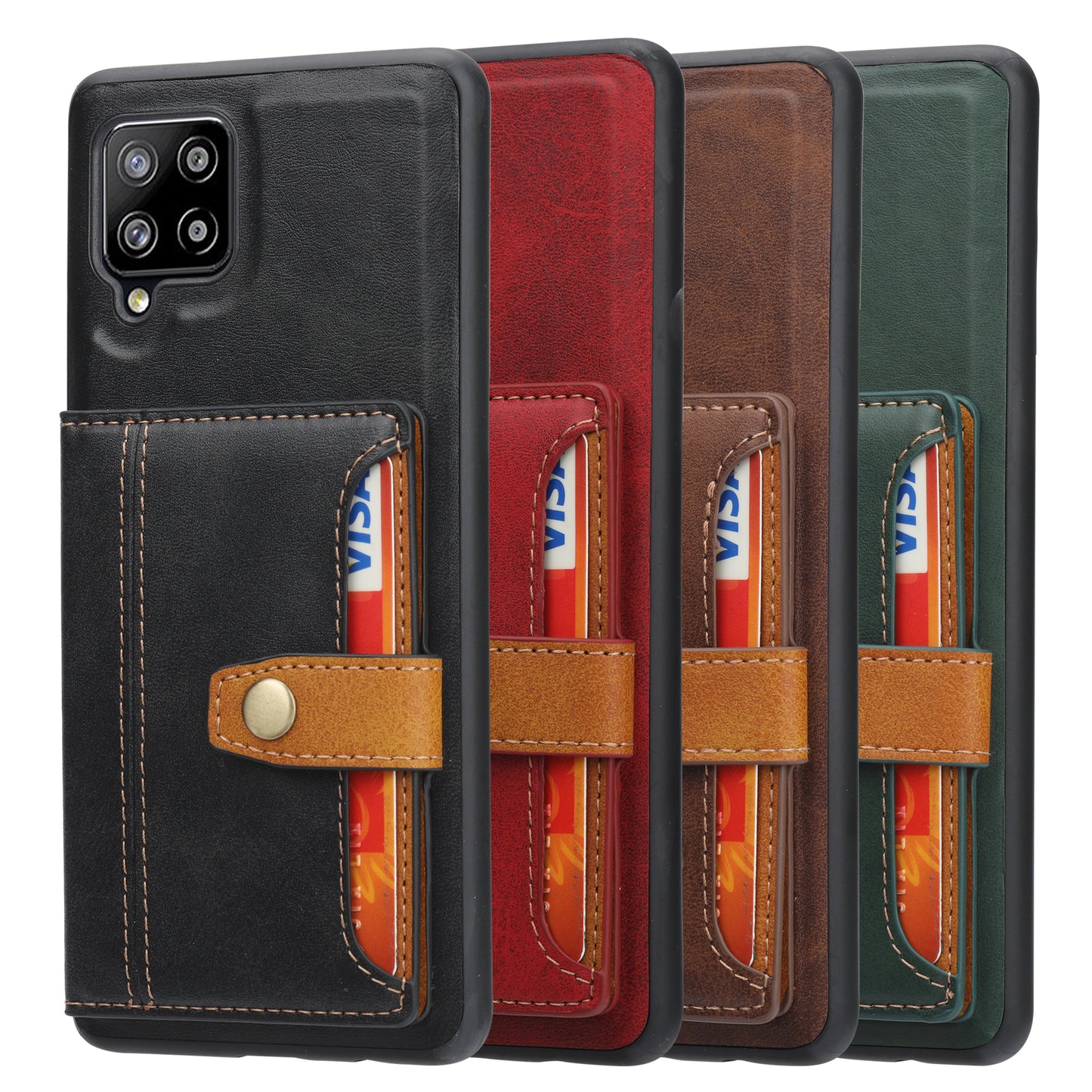 Buckle Retro Leather Galaxy A12 Case Stand Multi-card Slots