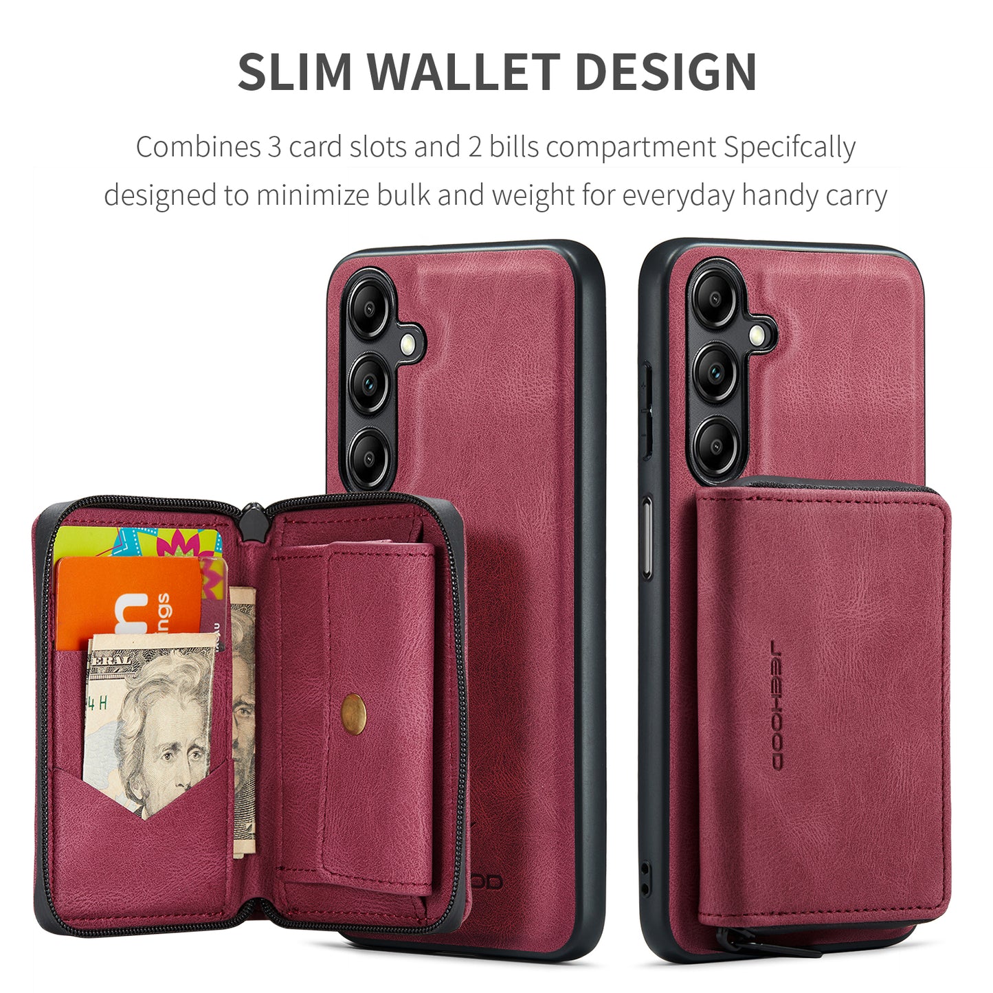 Magnetic Removable Zipper Wallet Galaxy A14 Case Leather Back