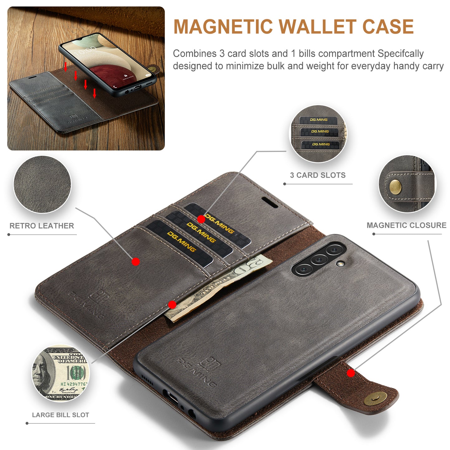 Wallet Detachable 2 In 1 Buckle Galaxy A14 Case Magnetic