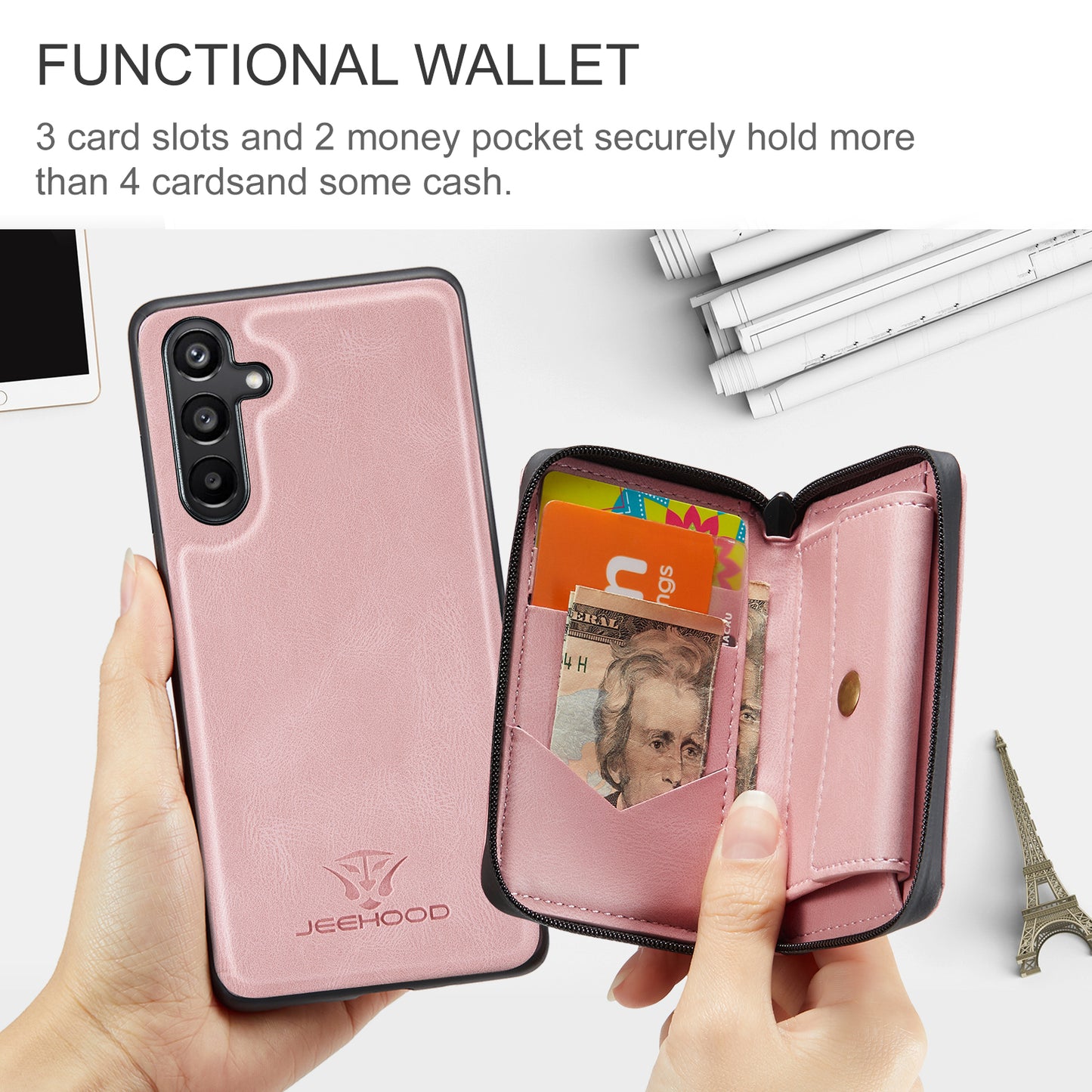 Magnetic Removable Zipper Wallet Galaxy A15 Case Leather Back