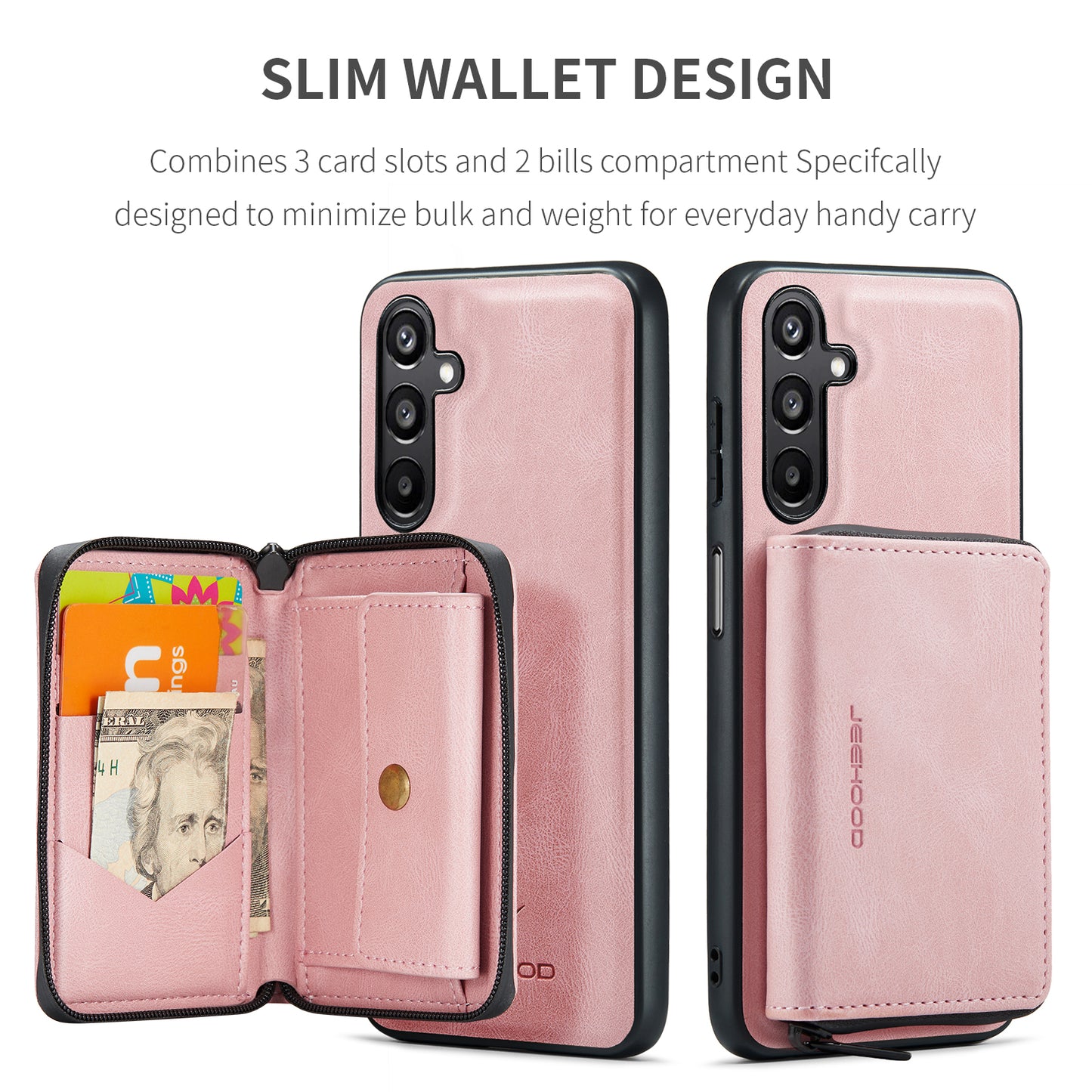 Magnetic Removable Zipper Wallet Galaxy A15 Case Leather Back