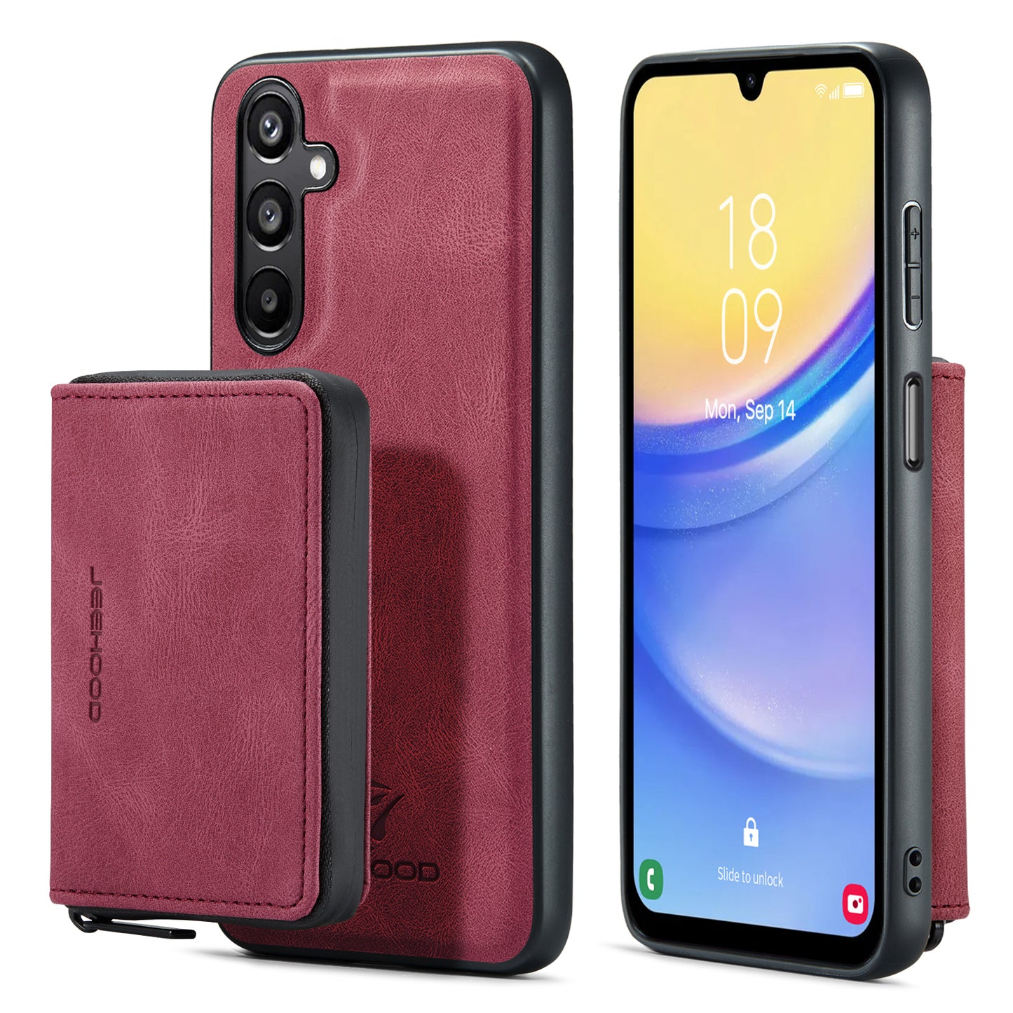 Magnetic Removable Zipper Wallet Galaxy A15 Case Leather Back