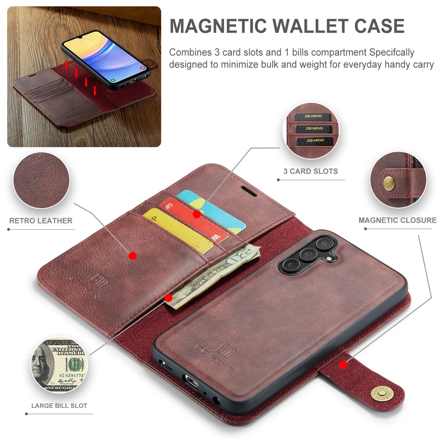 Wallet Detachable 2 In 1 Buckle Galaxy A15 Case Magnetic