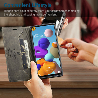 Luxury Retro Leather Galaxy A21s Case Magnetic Buckle RFID